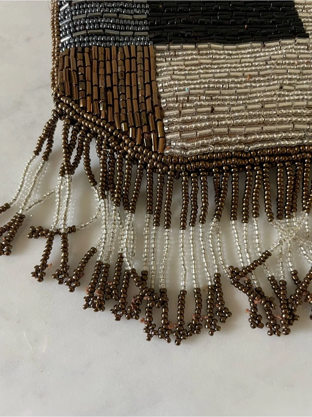 Vintage Original Bells & Bags Leslie Kaplan Handmade Beaded Fringe Crossbody Pur